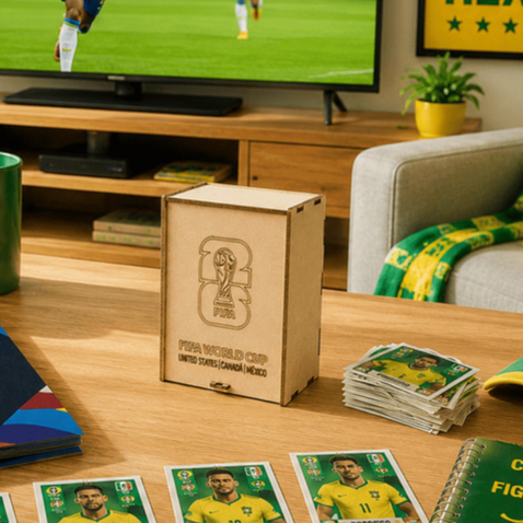 Caixa Cards Figurinhas Copa do Mundo 2026 Caixa MDF 15x12x9 cm