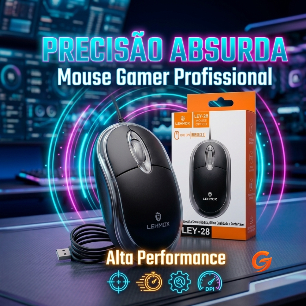 Mouse Gamer RGB Alta Precisao 1200 DPI Ergonomico Profissional para Jogos PC Notebook USB LED