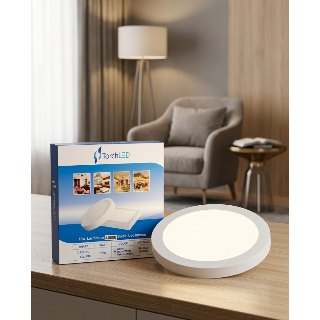 PAINEL DE EMBUTIR REDONDO 3000K 18W  BIVOLT - TORCH LED