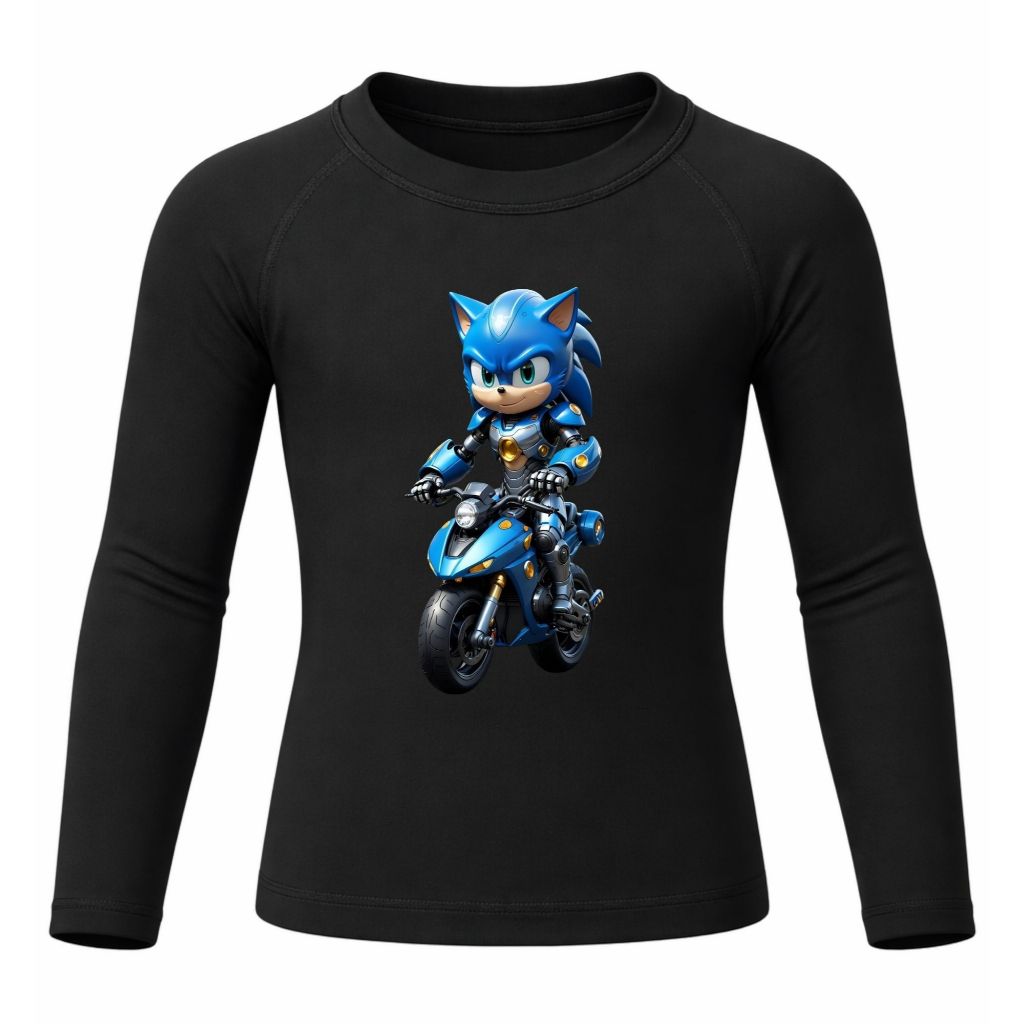 Camiseta Sonic Andando De Motoqueiro Radical Térmica Juvenil Infantil Proteção Solar Uv 50+