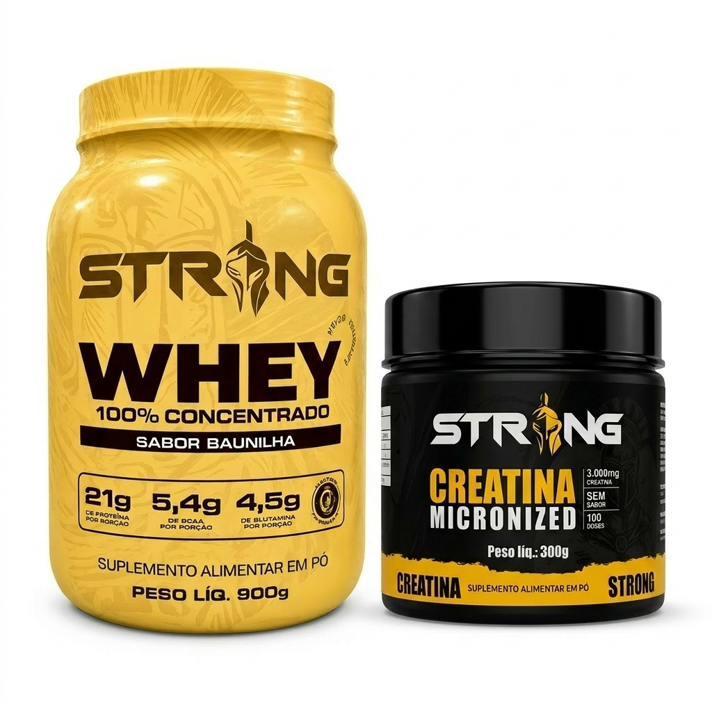 Kit Whey concentrado Strong + creatina 100% pura ganho de massa e definição
