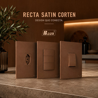 Interruptor Tomada Marrom Parede BLUX Recta Satin Corten Fosco 4x2 Design Elegante Bronze Acabamento Premium Moderno