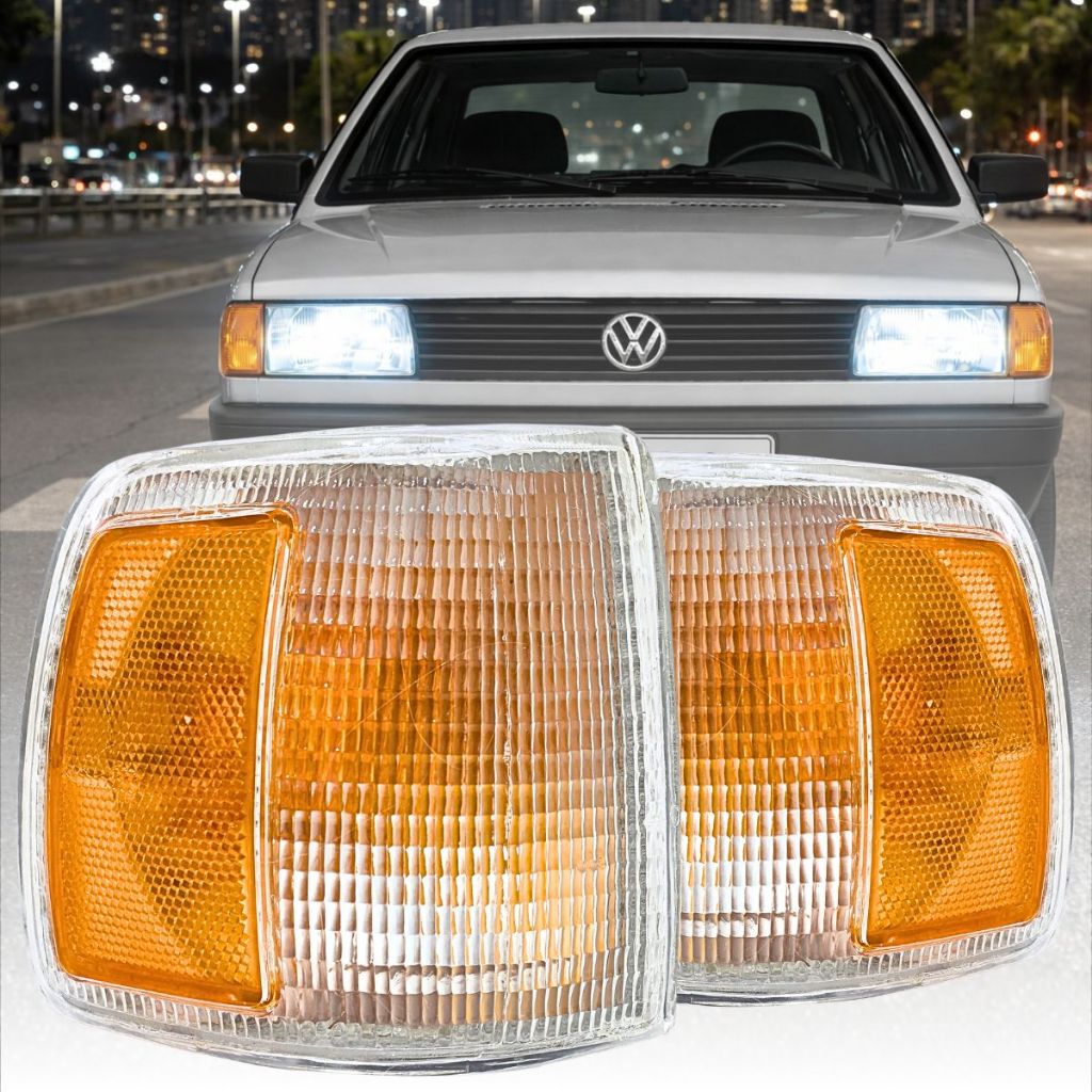Par  Lanterna Seta Pisca Dianteiro Volkswagen Gol Parati Saveiro Voyage G1 Quadrado 91 a 97 Sistema Cibie Lente Acrílico