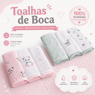 Kit 3 Toalhinhas de Boca Bebê Malha 100% Algodão Fio 30 Bublim