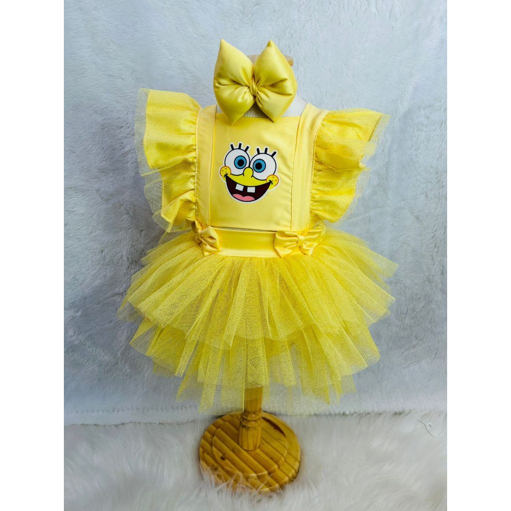 romper  salopeti temática vestido infantil menina tema bob esponja