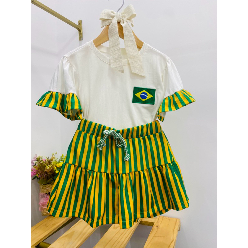 Conjunto do Brasil infantil feminino short com blusa copa do mundo
