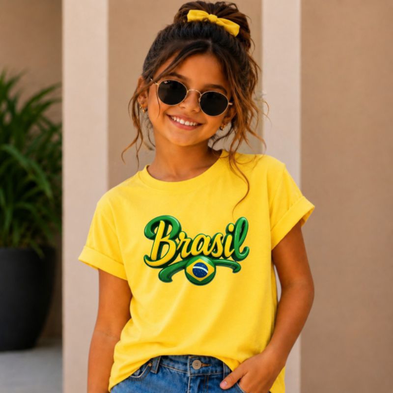 Camiseta blusa Infantil do Brasil  copa algodão crianças meninas e meninos tamanho do 2 ao 14