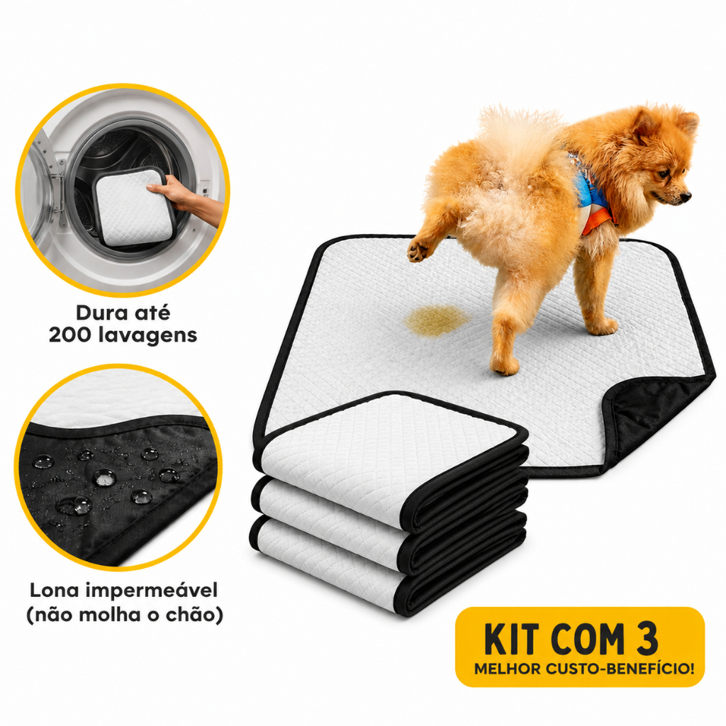 Kit 3 Tapetes 45x45 Higiênico Lavável Super Absorção 200 Lavagens.