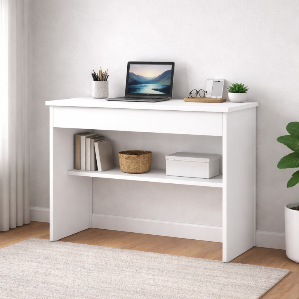 Mesa para Computador com Prateleira Multiuso para Escritório, Quarto e Espaços Pequenos para Casa
