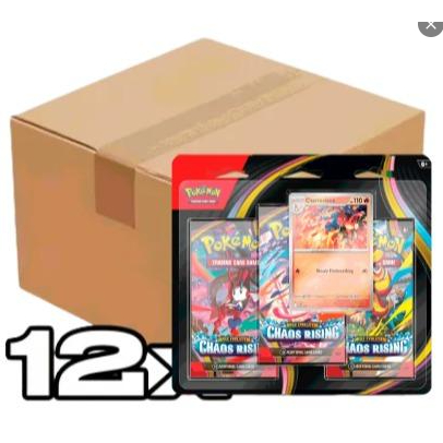 Box Case de Blister Triplo Pokémon TCG Caos Ascendente Mega Greninja, AZ, Cinccino, Roxie, Mega Dragalge, Pikachu, Ash
