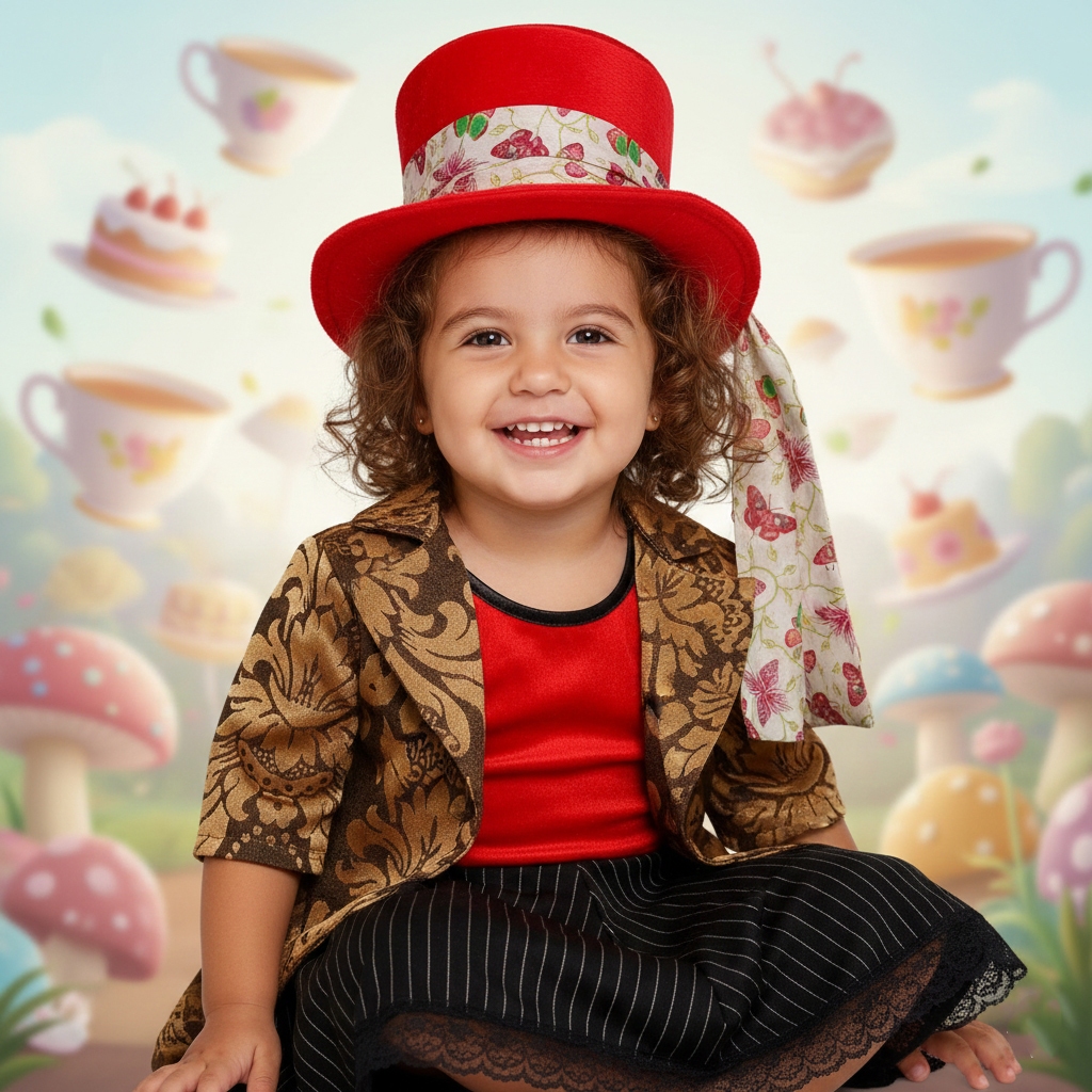 FANTASIA CHAPELEIRA MALUCA ALICE NO PAIS DAS MARAVILHAS INFANTIL PROMOÇÃO (1 ANO)