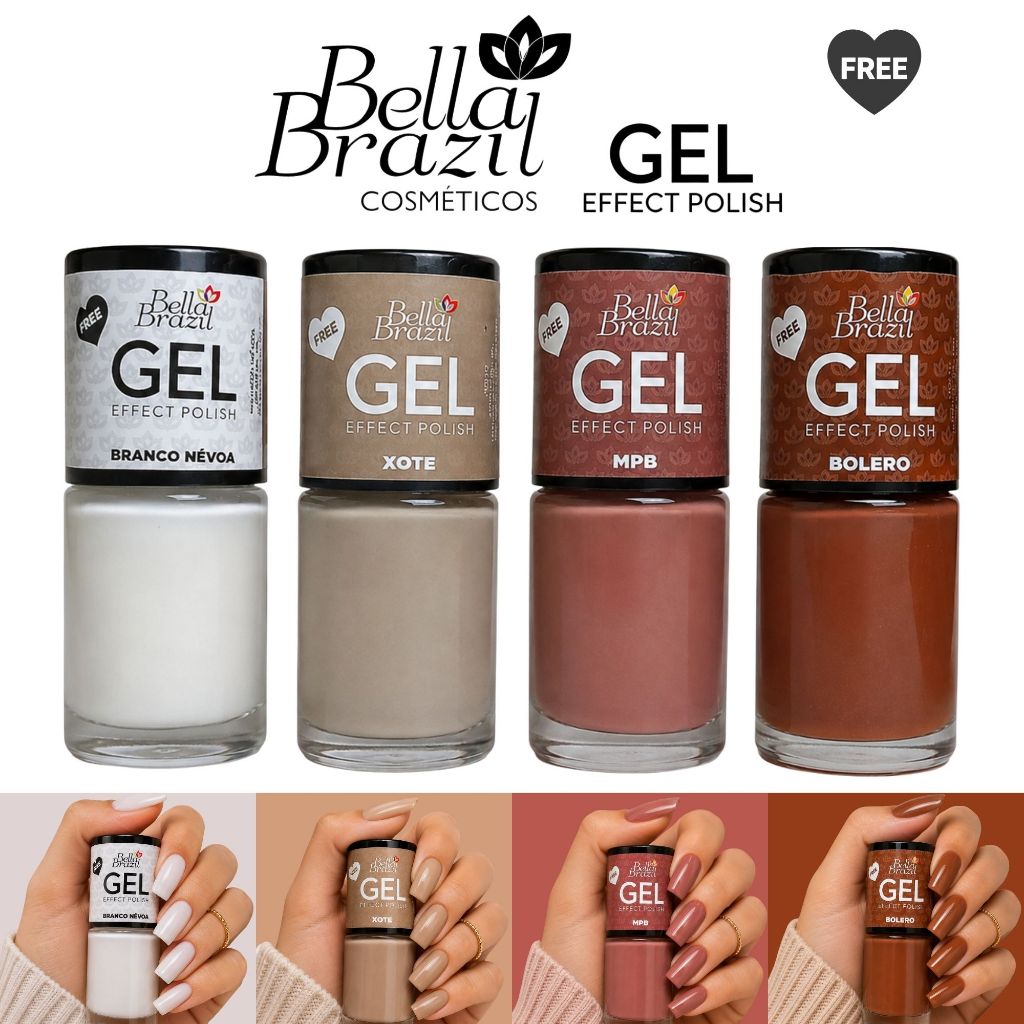 Kit Esmaltes Bella Brazil Tons Nude, Branco e Terrosos Esmaltes Cremosos Efeito Gel Esmaltes Atacado Manicure
