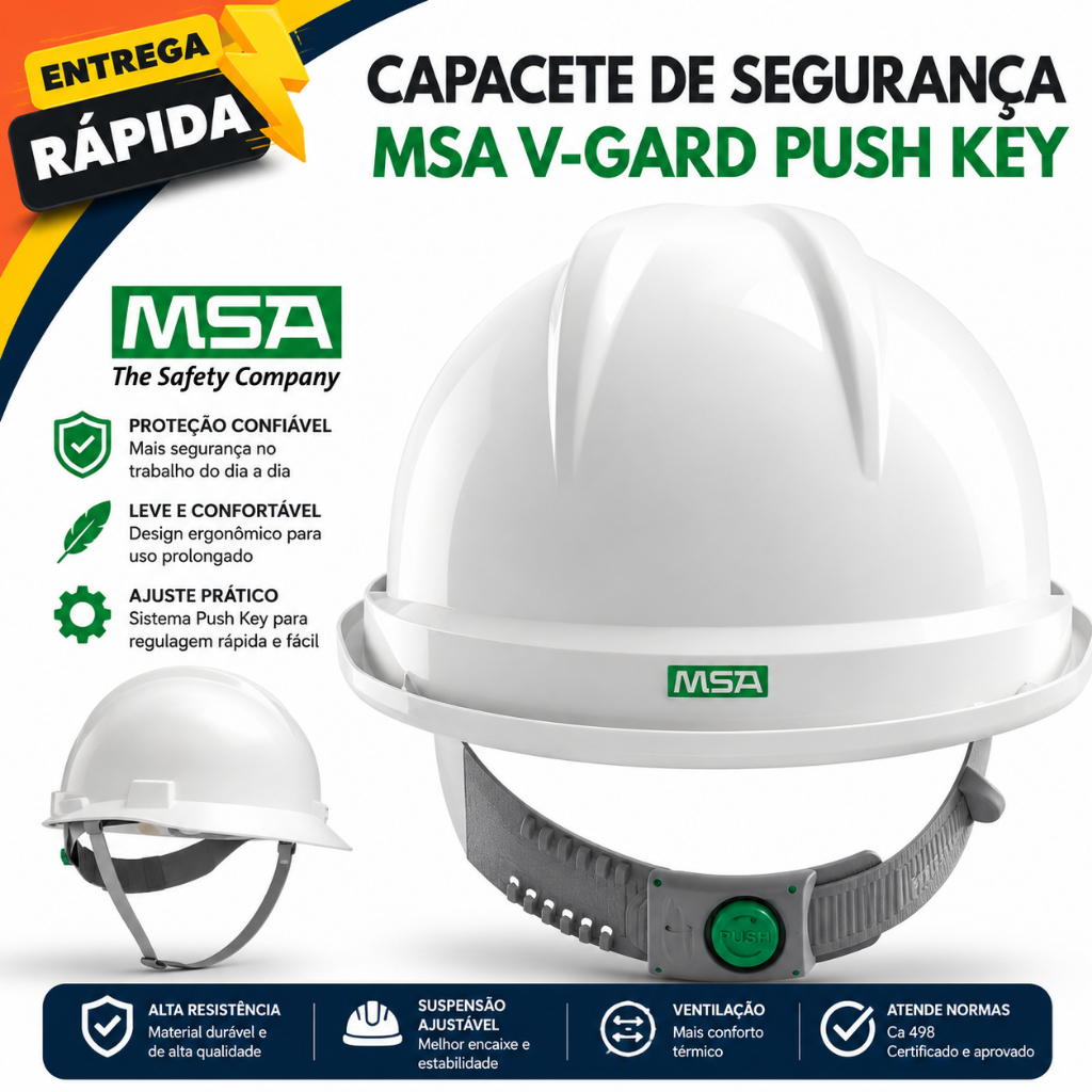 Capacete De Segurança Msa V-Gard Aba Frontal Construção Industria Trabalho em Altura EPI Segurança