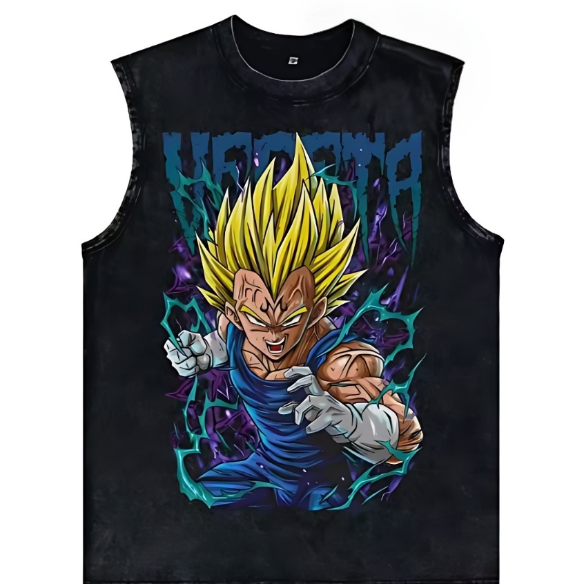 Camiseta Regata Machão Dragon Ball Z Majin Vegeta Príncipe da Destruição Algodão Masculino Academia Camisa Cavada Adulto