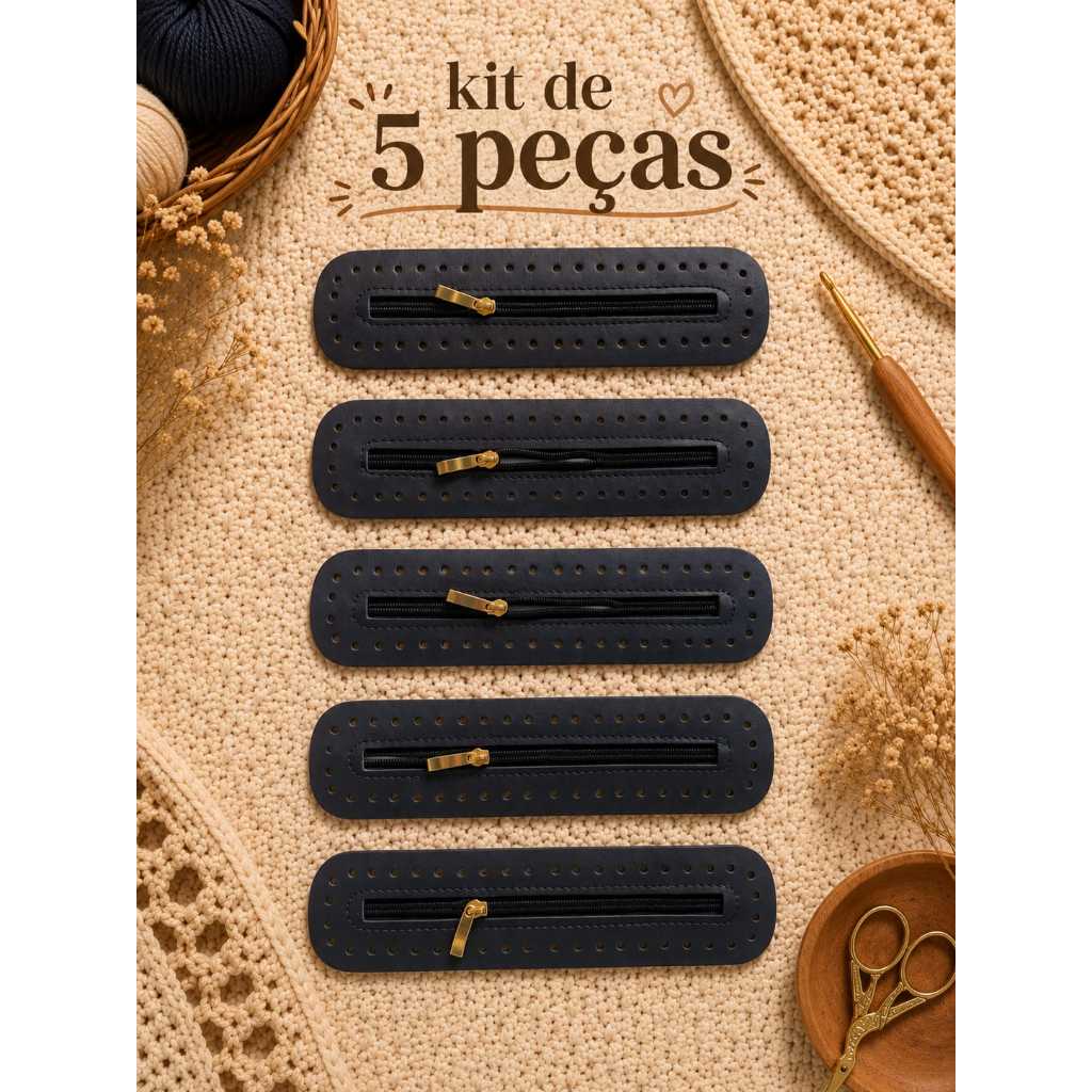 Kit com 5 Fechos de Bolsas c Ziper Crochê/Artesanatos/Bolsas