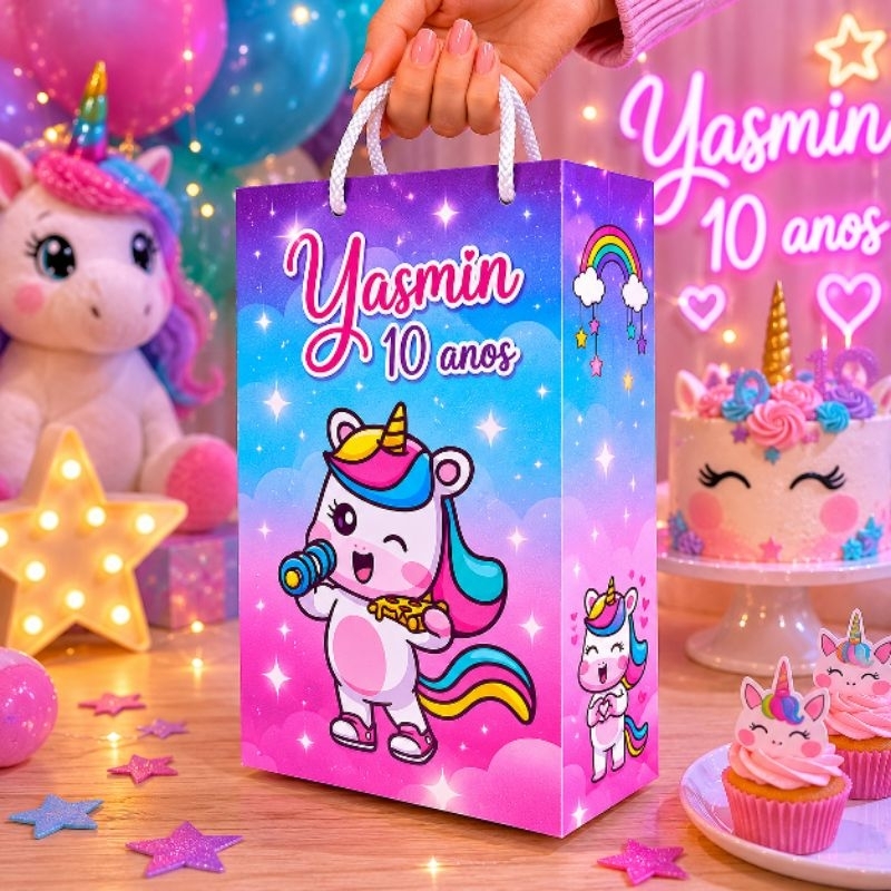 10 a 30 Sacolinhas P Personalizada UNICÓRNIO (PEGUE E MONTE) Lembrancinhas/Aniversário/Sacolinha surpresa/Mimo Unicórnio