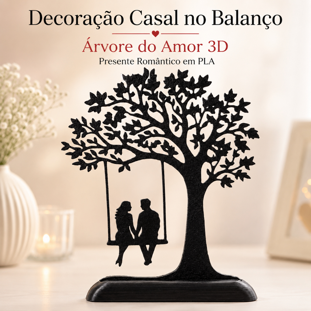 Decoração Casal no Balanço Árvore do Amor 3D | Decoração Romântica em PLA Presente Dia dos Namorados