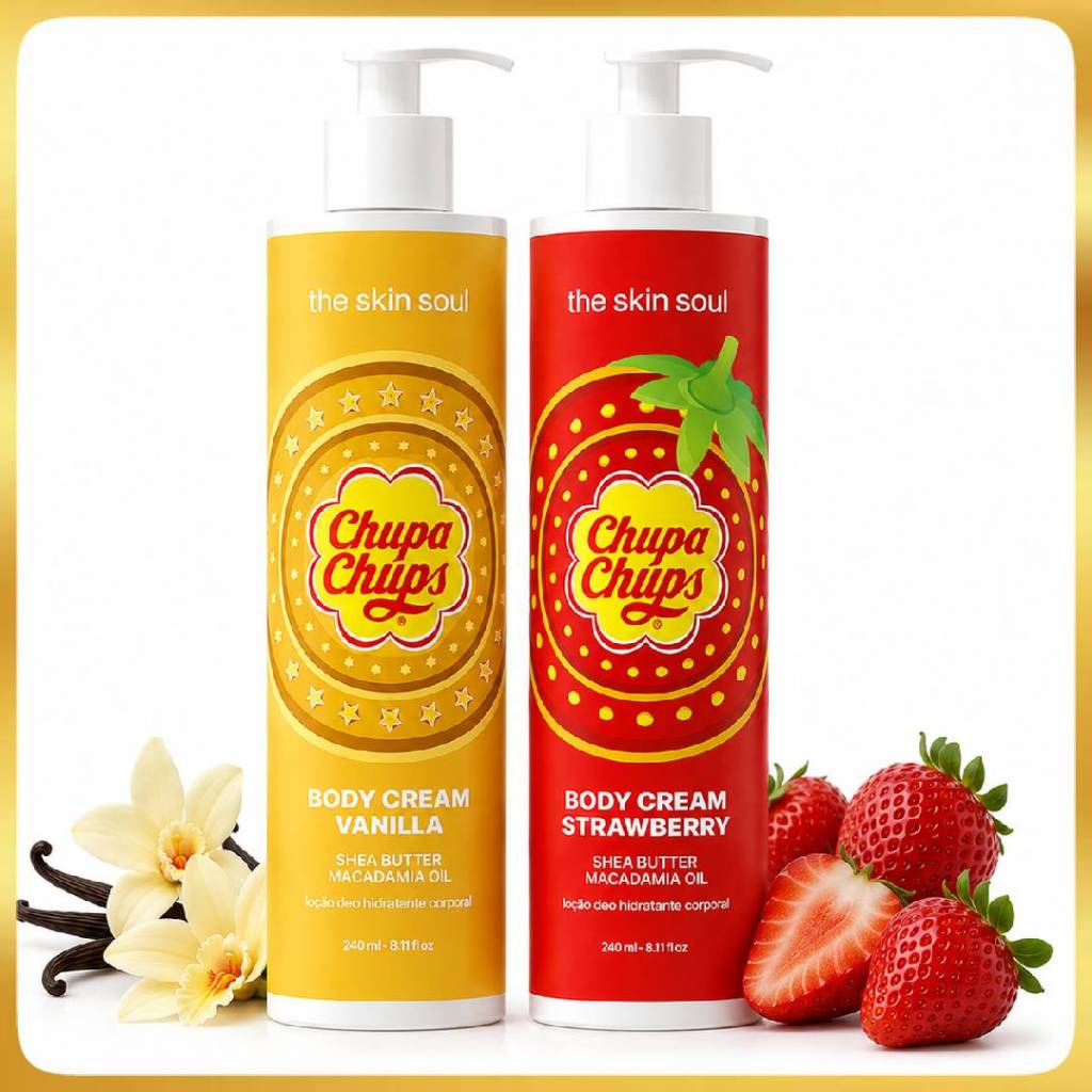 Hidratante Corporal Chupa Chups 240ml Strawberry ou Vanilla Kit ou Unidade