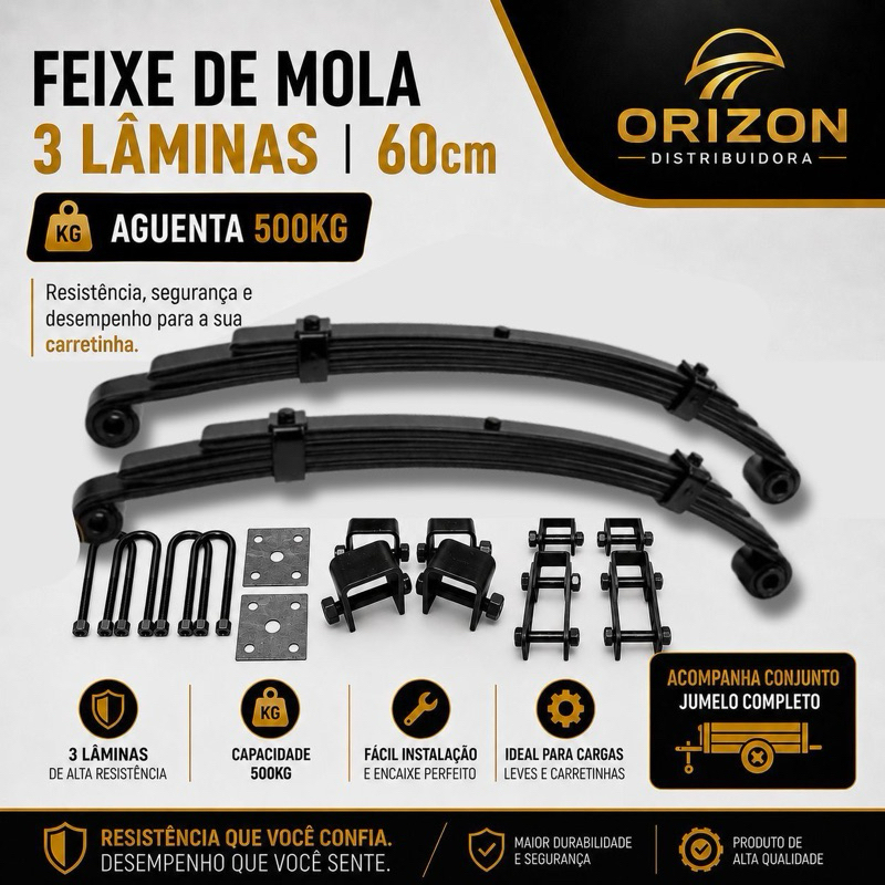 Feixe De Molas 3 Lâminas 60cm Capacidade   550KG  + Conjunto Jumelos Carretinhas, Reboques, Trailers