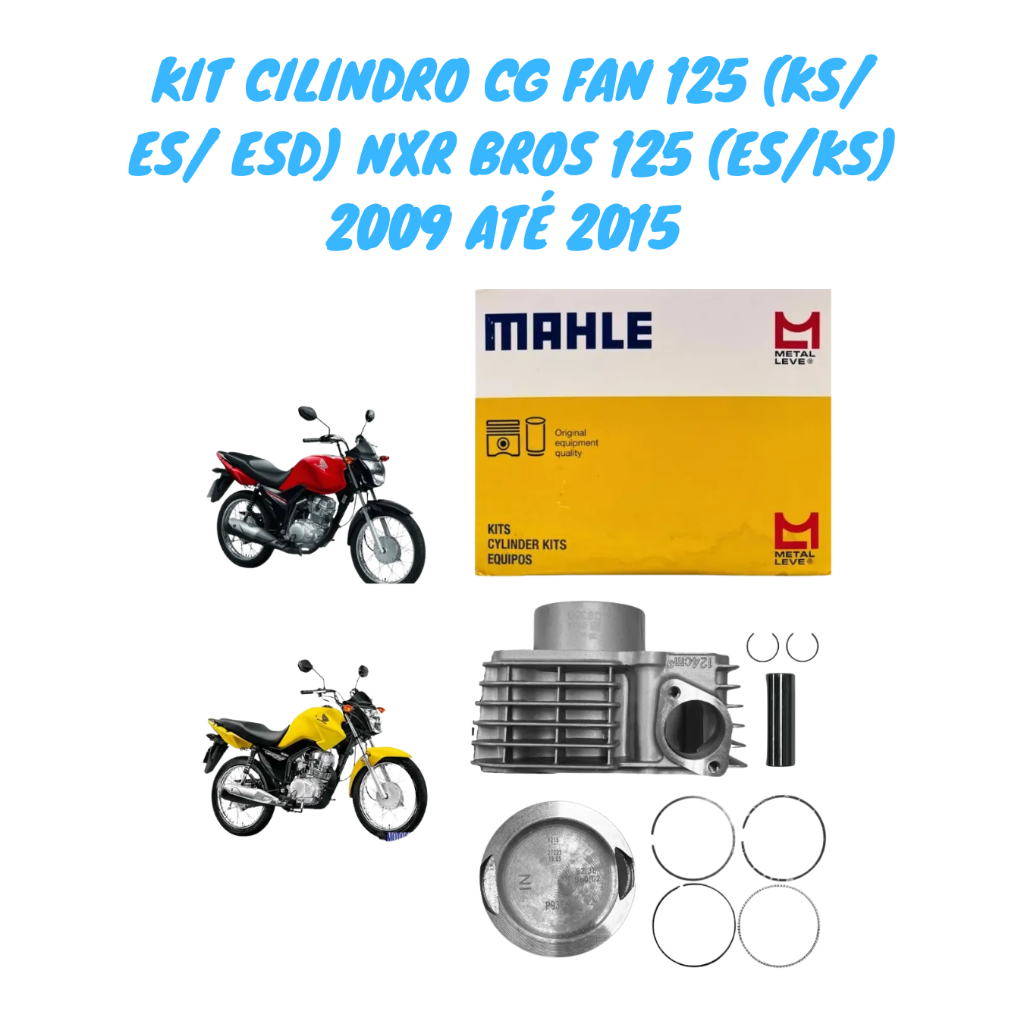 Imagem Kit Cilindro Motor Camisa Pistão e Anéis Honda Cg Fan NXR Bros 125 2009 até 2015 Original Metal Leve