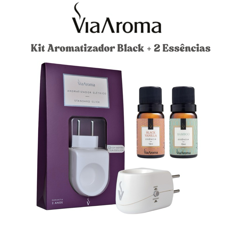 Kit Difusor Elétrico Standard Botao Liga/Desliga Via Aroma + 2 Essências