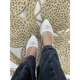Sapatilha feminina Nude com creme