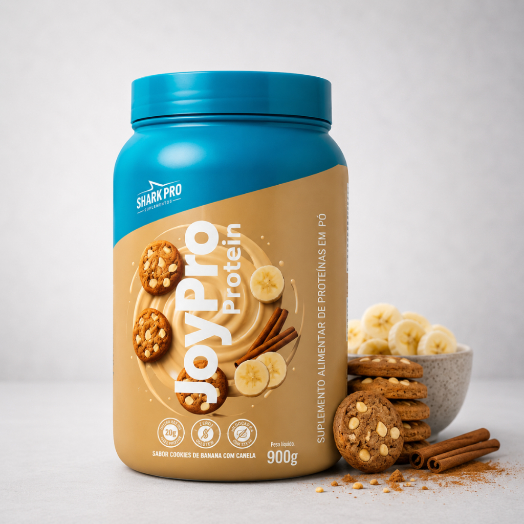 Whey Joypro Protein 900g Crescimento Muscular Shark Pro Cookies De Banana Com Canela