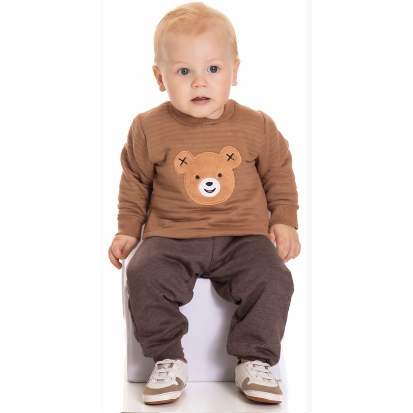 CONJUNTO MASCULINO CASACO MATELASSÊ HORIZONTAL /  CALÇA MOLETOM PA RANDA MUNDU REF 10462 MENINO BEBE P M G MASCULINO INV
