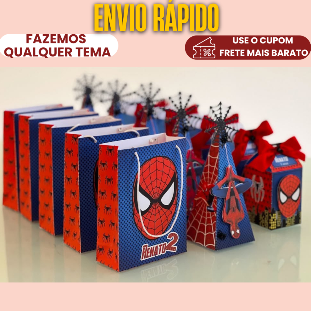 Caixinha Personalizada Homem-Aranha |MONTADO, C/ LAÇO  E COM TAG 3D/ Lembrancinha Aniversário