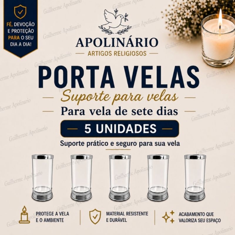 Kit C/ 5 Suporte De Vela 7 Dias, Suporte De Vela, Protetor De Vela