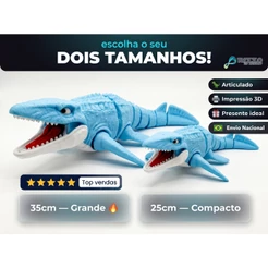 Mosassauro Articulado Impressão 3D Dinossauro Mosasauro Marinho Brinquedo Colecionável Presente Infantil 35cm e 25cm