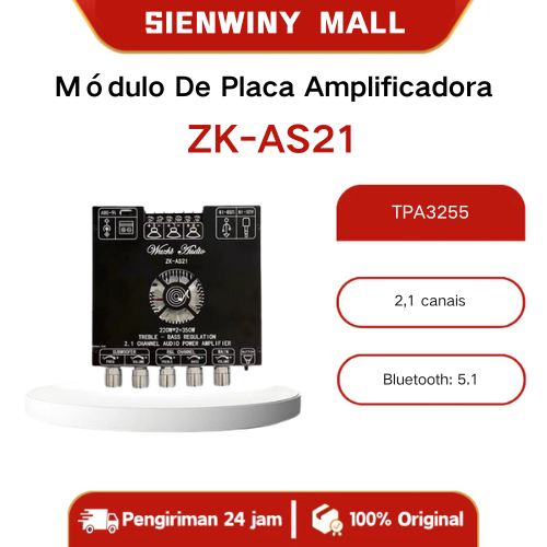 - AS21 2.1 Canais TPA3255 Módulo De Placa Amplificadora De Potência Digital Bluetooth Subwoofer De Tom Alto E Baixo 220W
