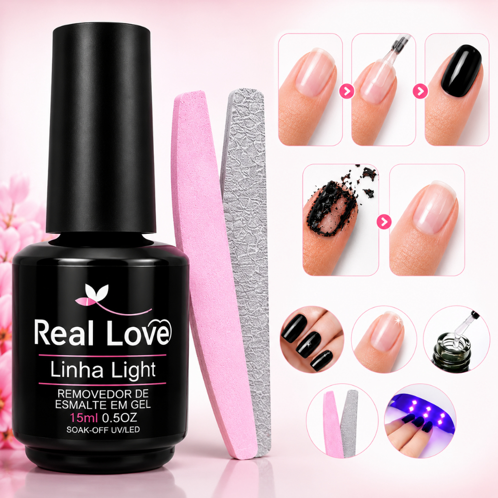 Magic Remover Real Love Original + Kit Lixas - Remove Unha em Gel Blindagem , esmalte em gel