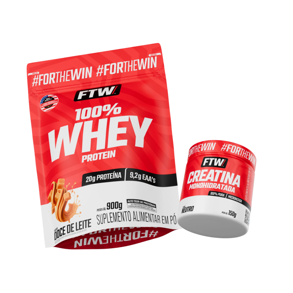 Kit 100% Whey protein Refil 900g + Creatina Monohidratada Pura 150g - 100% Pura - FTW