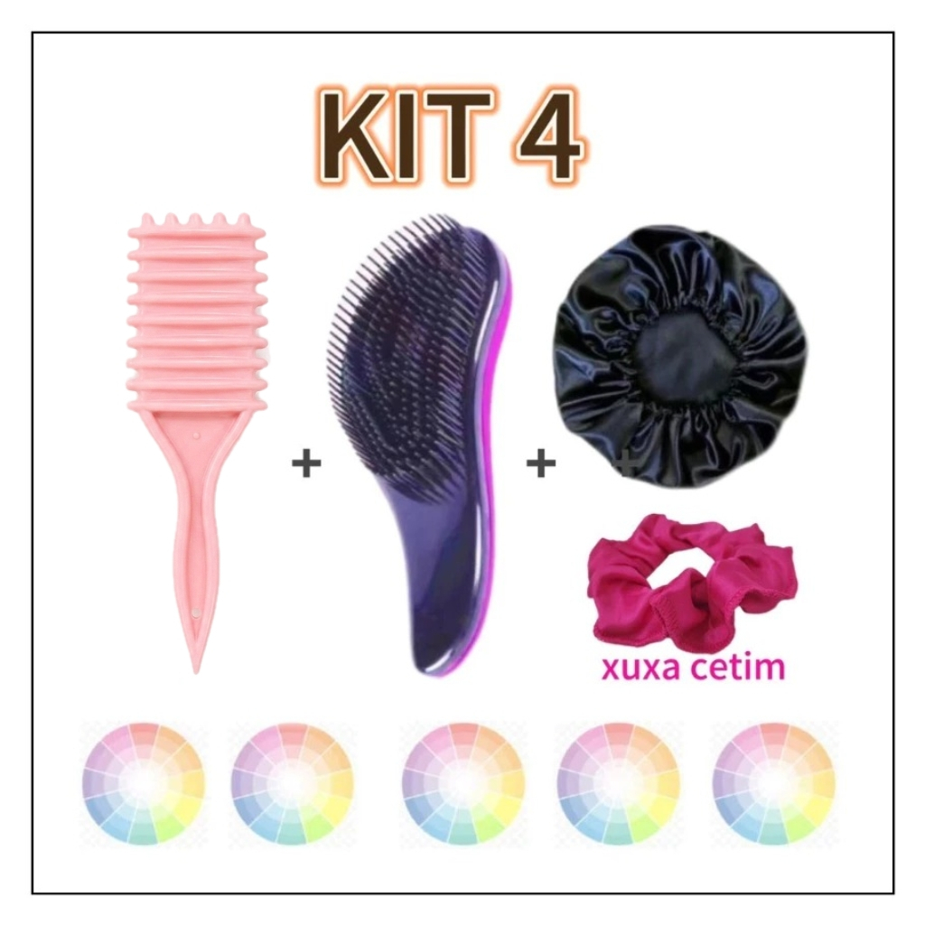 Kit 1 Touca de Cetim+ 1 Escova Mágica +  1 Escova Onda + 1xuxa de Cetim