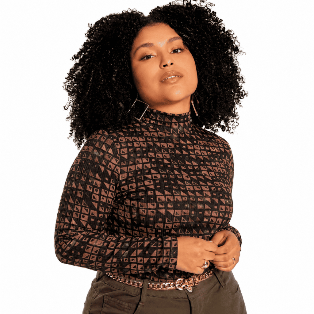Blusa Feminina Lunender Mais Mulher Gola Alta Canelada Em Viscose Com Elastano Manga Longa Moderna