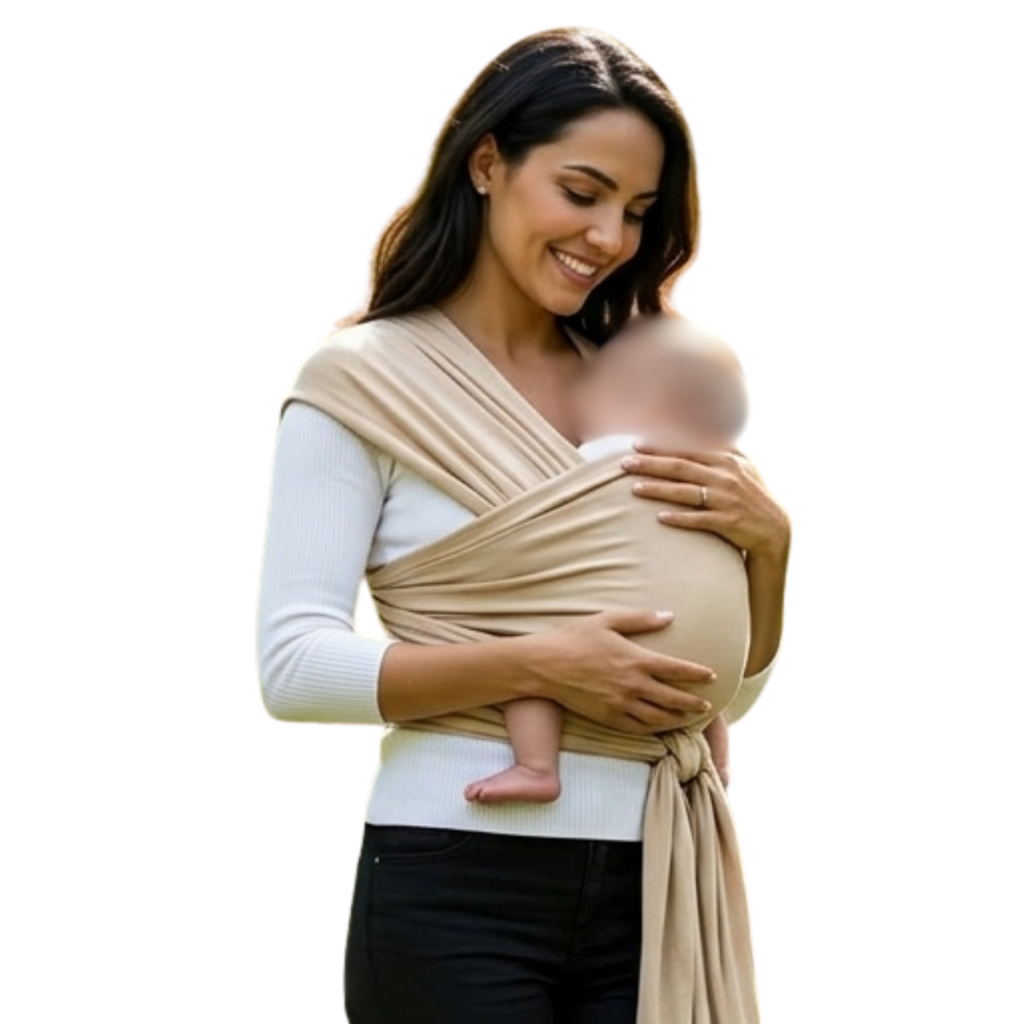 Sling Ergonômico Wrap Canguro para Bebe Recem Nascido até 20 kl Carregador tipo Camiseta Tecido Respiravel Bege
