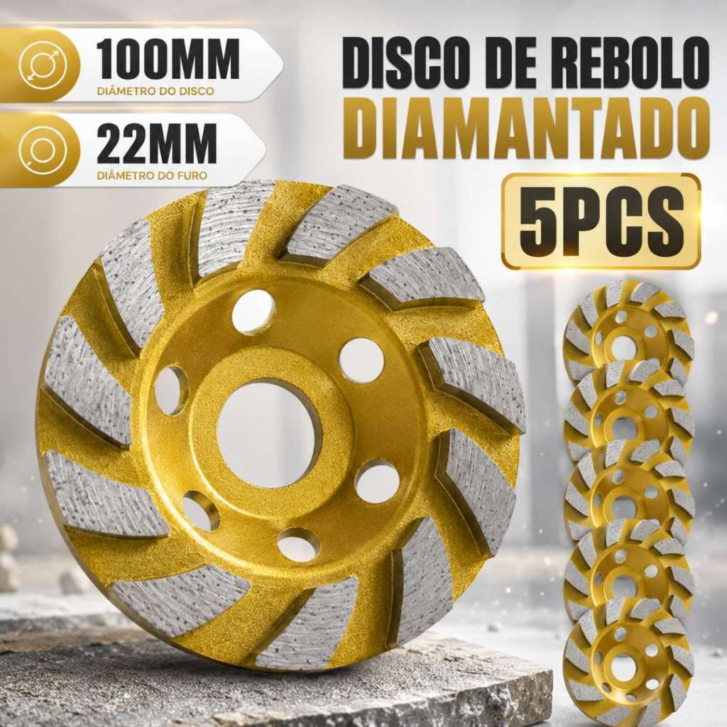 Disco de Desbaste Rebolo Diamantado turbo 115mm Esmerilhadeira Concreto Porcelanato   4 Polegadas