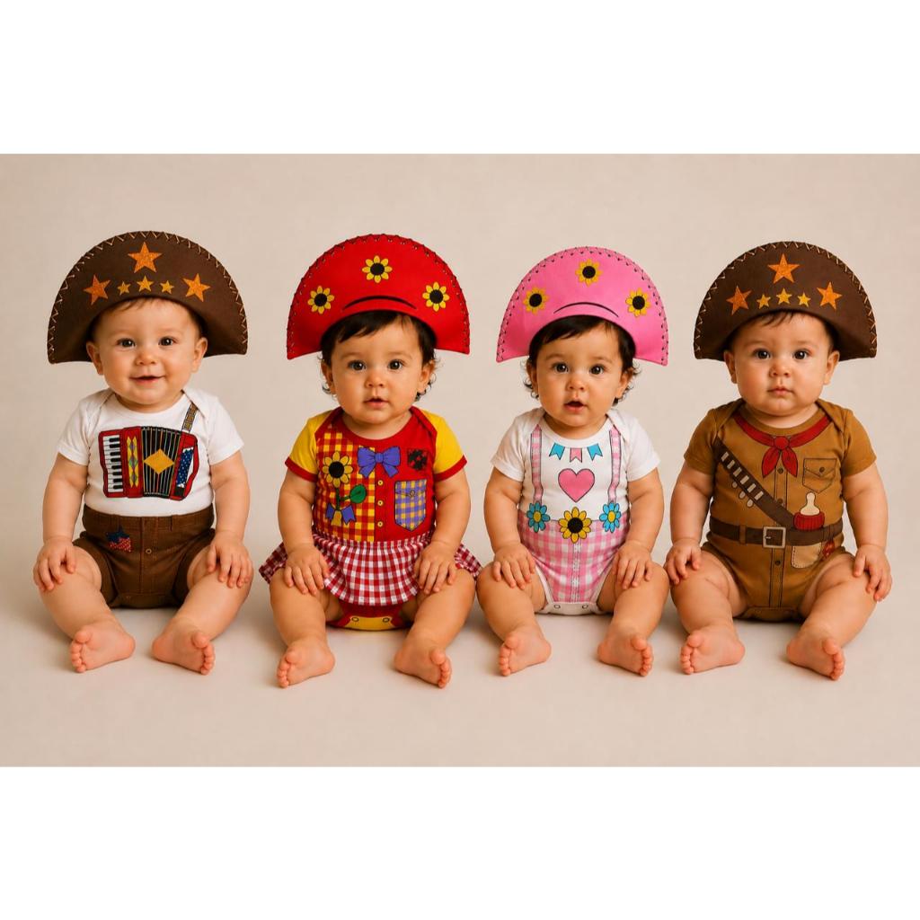 Roupa de Bebe Body + Chapéu Festa Junina Lampião Cangaceiro Sanfoneiro Caipira