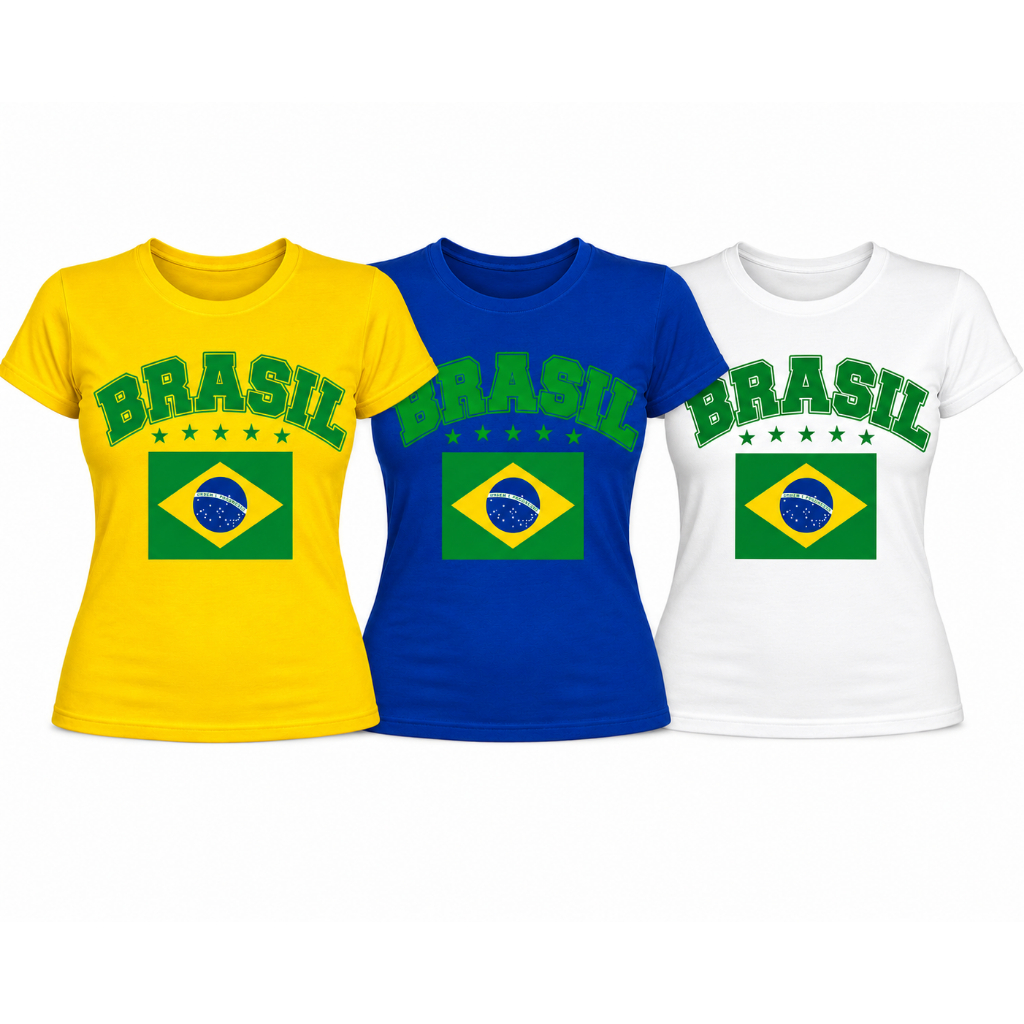 Camisa Camiseta Brasil Baby Look Torcedor Patriota Feminino Copa do Mundo 2026 Algodão Premium