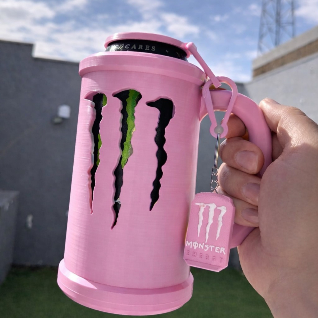 Kit Caneca Monster Energy porta lata 473 ml + Tampa e Abridor | Copo suporte energético gamer geek