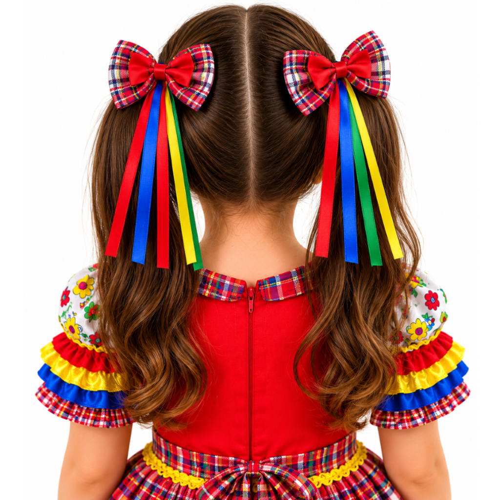 Kit 2 Laços Caipira Infantil Luxo Festa Junina Acessório Cabelo Menina
