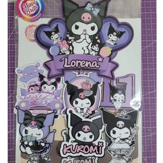 Topo de Bolo Personalizado Kuromi Topper Kuromi 7 peças ALTA QUALIDADE