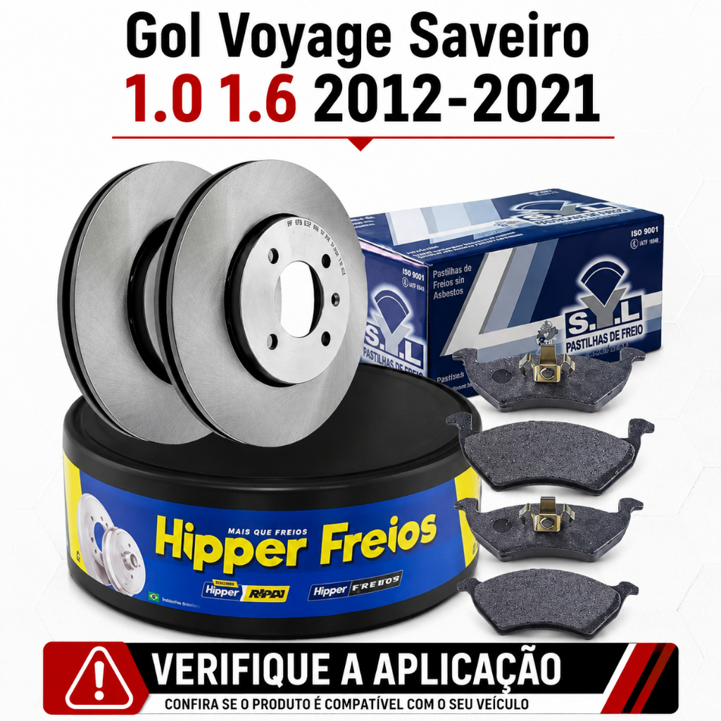 Imagem Kit Disco de Freio Ventilado + Pastilha Dianteira VW Gol Voyage Saveiro 1.0 1.6 2012-2021