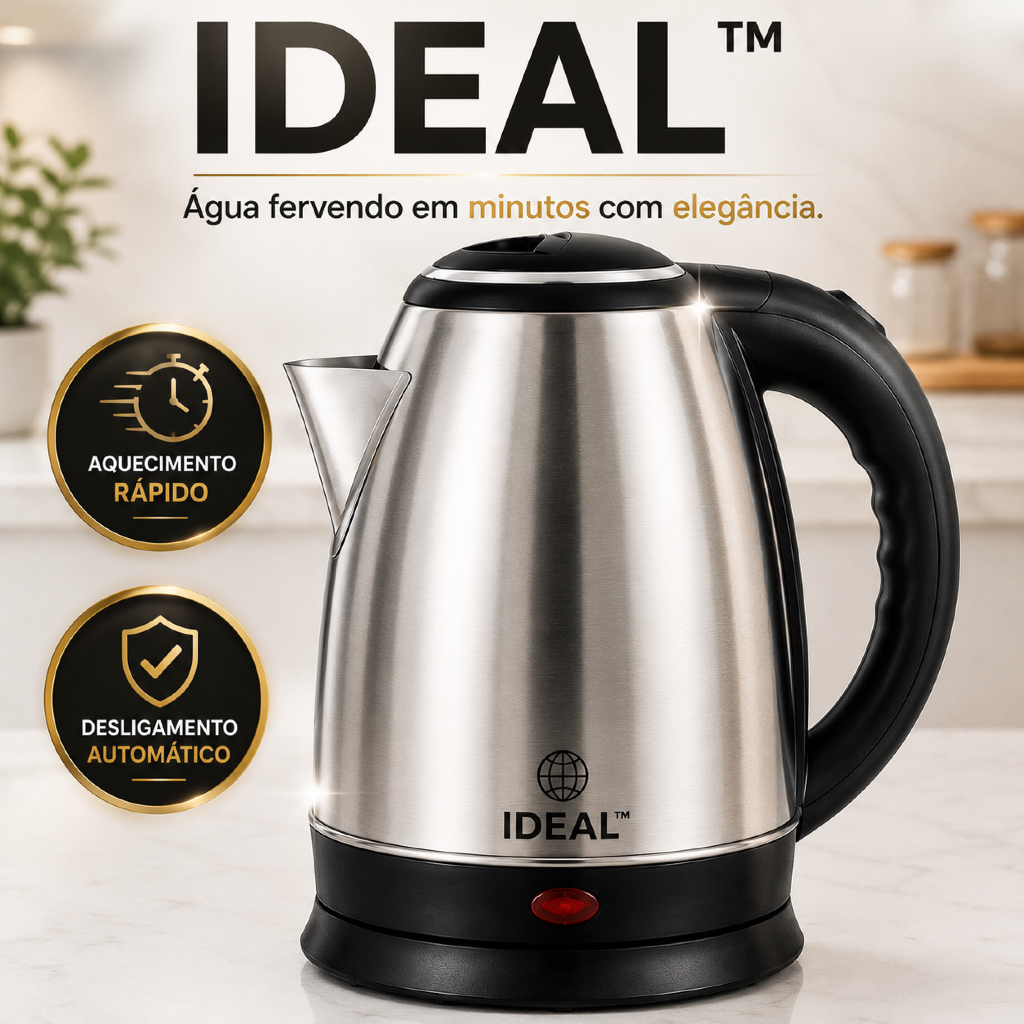 Chaleira Elétrica Inox 1,8L 127V 1000W Aquecimento Rápido Desligamento Automático Café Chá Cozinha Moderna THERMELIA