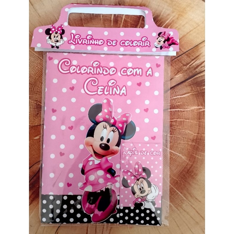 Kit Livrinho/ Revista de Colorir Personalizado Infantil + Lápis ou Giz | Minnie -Todos os temas | Lembrancinha Festa