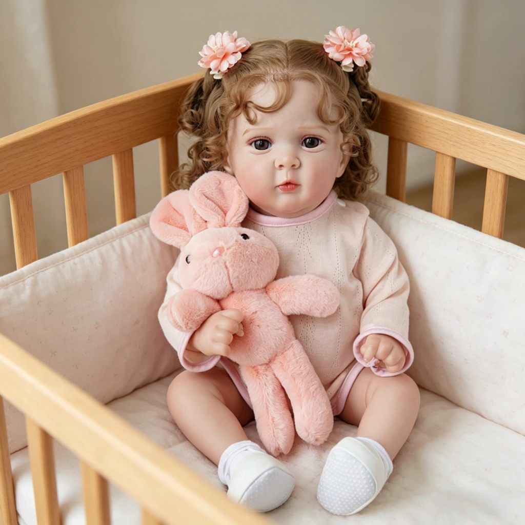 Bebê Reborn Boneca Silicone 48cm Menina Olho Castanho Pele Suave com Acessórios 