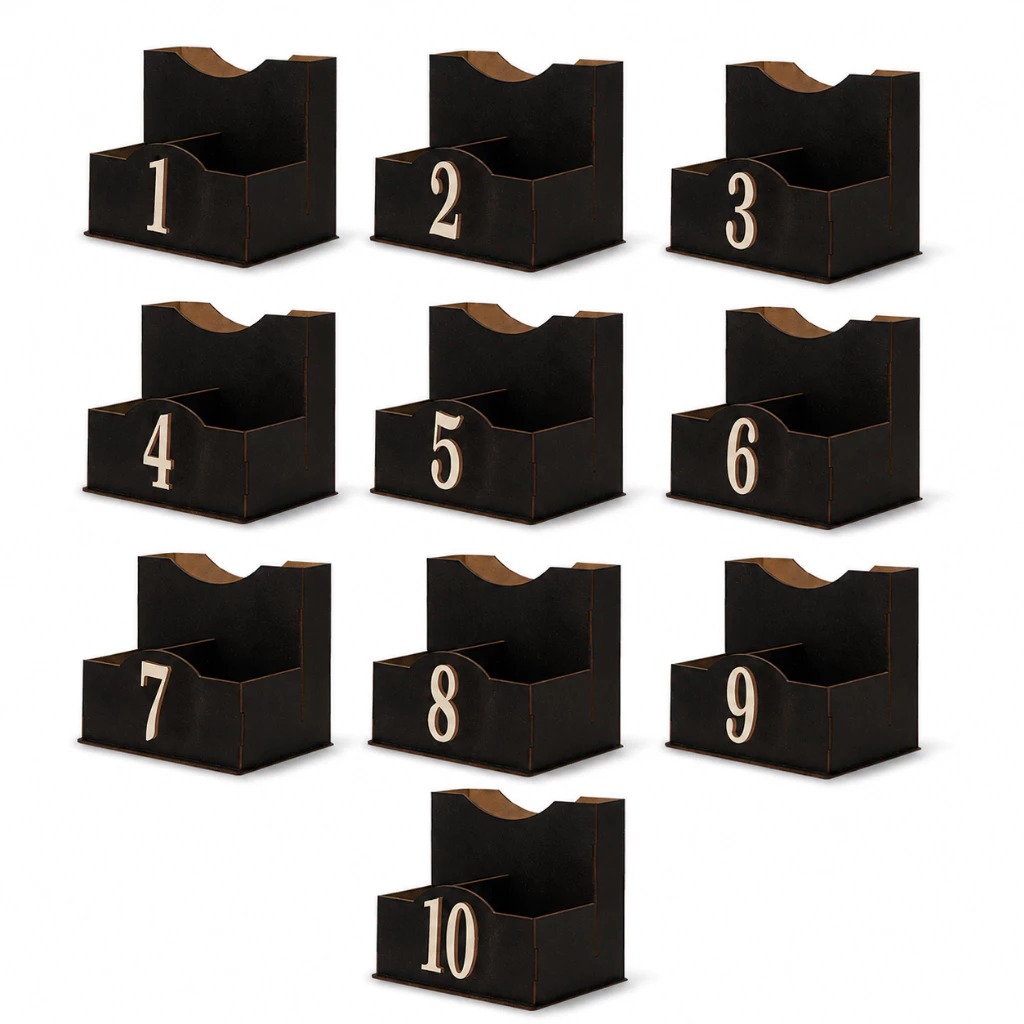 Kit com 10 Porta-Guardanapos e Sachês MDF Preto Pintado com Divisórias para Restaurante