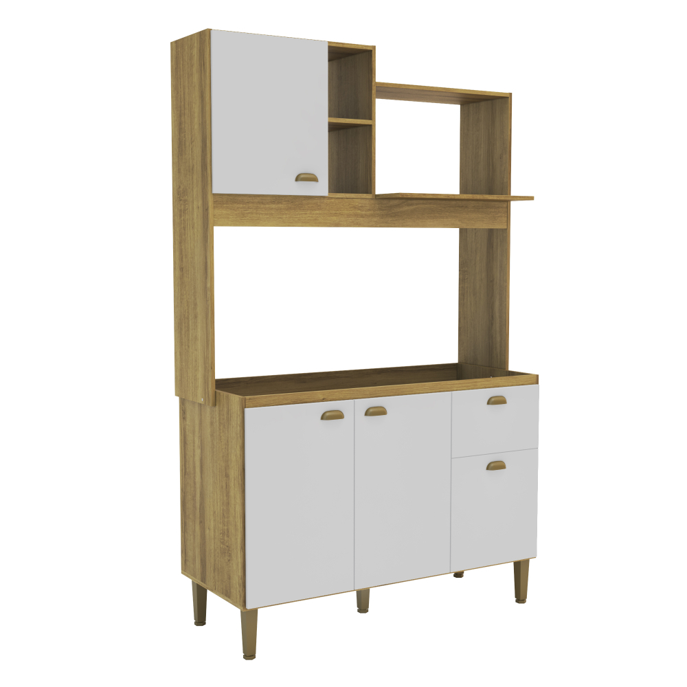 Armário de Cozinha Compacta com Armário e Balcão 4 Portas 1 Gaveta 120cm Cor Mel/Branco - Mademóvel