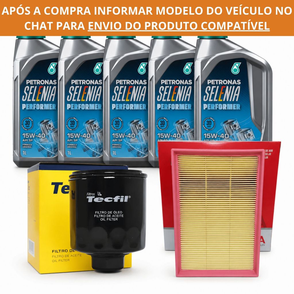 Kit Troca de Óleo 5L Selenia Performer 15W40 + Filtro de Óleo Tecfil + Filtro de Ar Wega